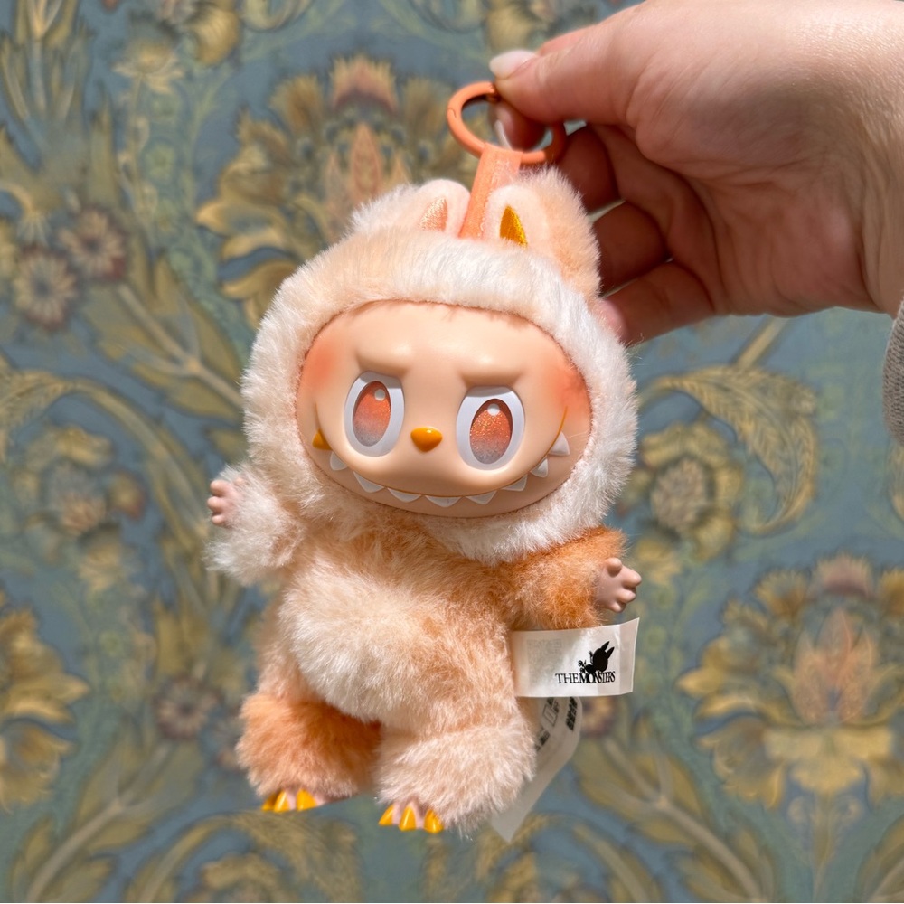 Authentic Big Into Energy Happiness Labubu - Peachy tie dye Plush Keychain